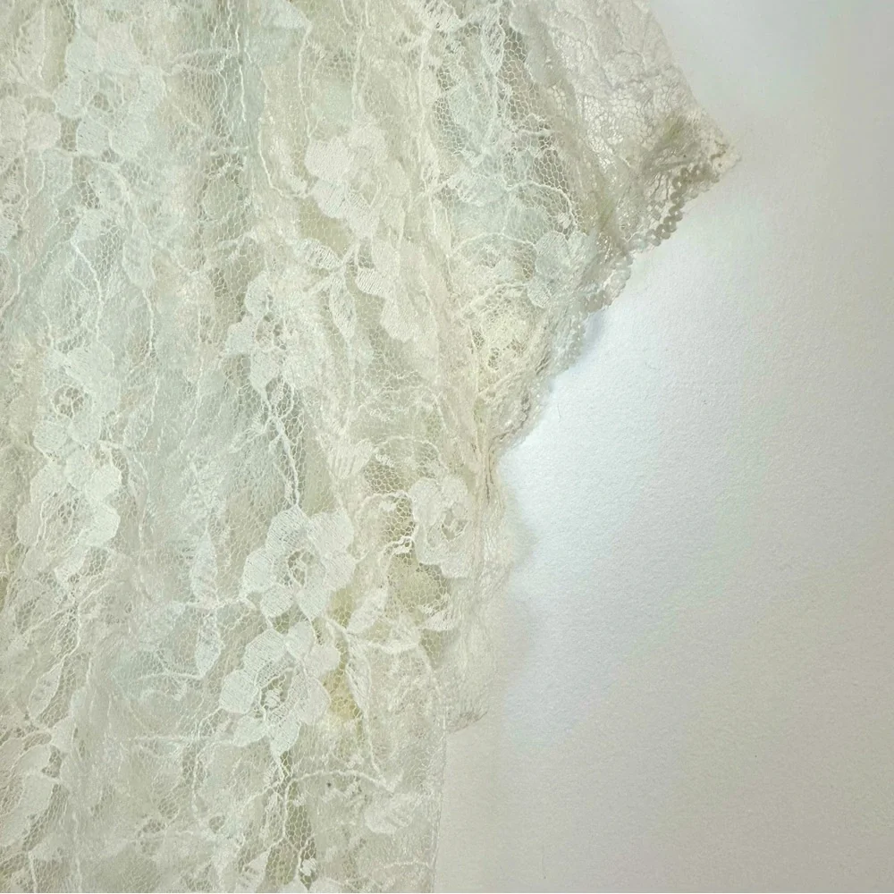 Claudia Richard Sheer Lace Fitted Button Front Short Sleeve Top Women’s Size L - Picture 5 of 9